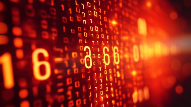 Photo the digital red matrix wall background is in the style of futuristic technology with binary code and computer data the pattern is digit coding cyberspace and security
