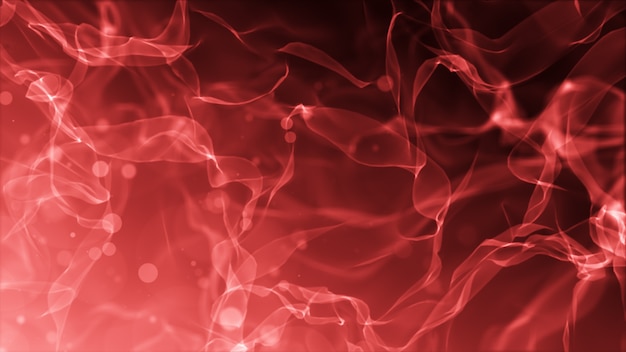 Цифровая красная волна дыма с боке плавно течет абстрактный фон. 3d рендеринг