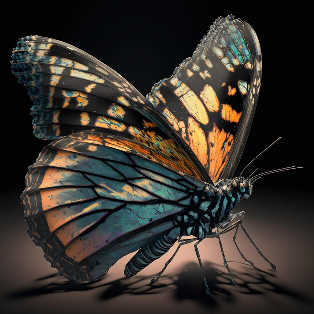 Digital render of a monarch butterfly holography creative digital painting 3D illustration