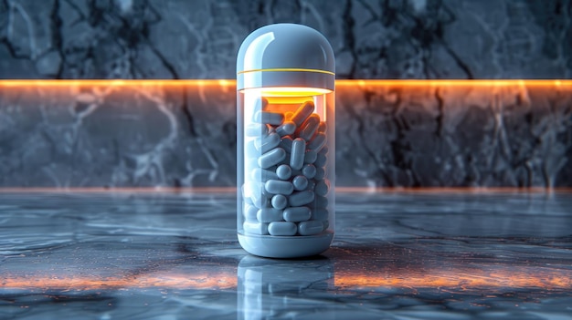 Photo digital render of a smart pill bottle tracking medication adherence modern and innovative design