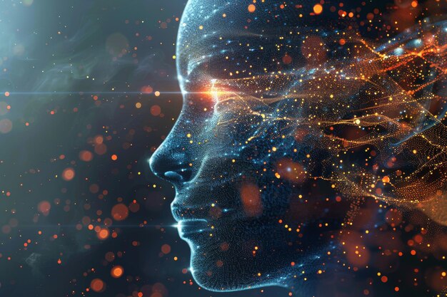 a digital representation of ai algorithms with a glowing abstract face a visually captivating display of ai algorithms at work
