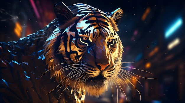 Digital Roar 鮮やかな 3D のサイバーパンク タイガー