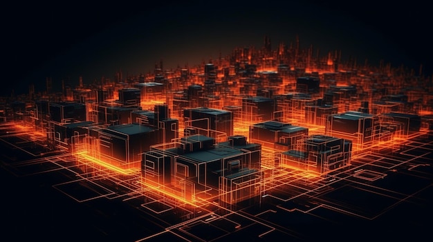 Digital roma city with hot glowing edges suitable for technology future and virtual reality themes