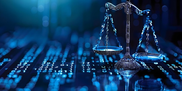 Photo digital scales and data center revolutionizing justice and law with legal technology concept legal technology justice system digital scales data center revolutionizing technology