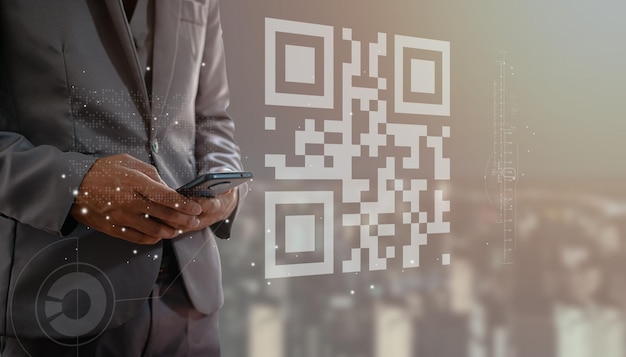 Digital scan QR code on the background of a businessman