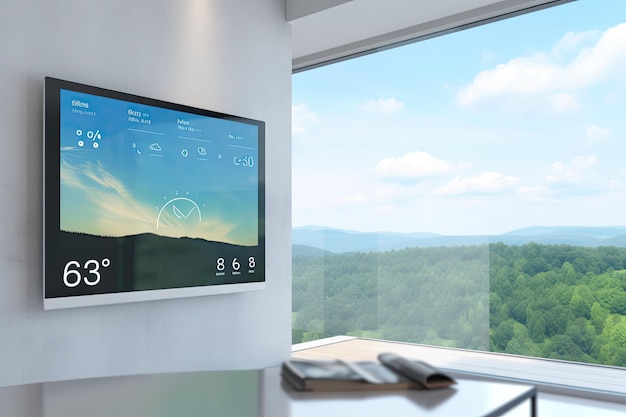 Photo digital screen on wall concept of a smart home and mobile application generative ai illustration