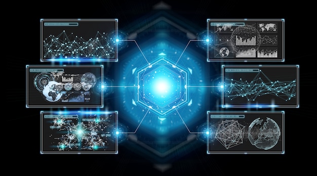 Digital screens interface with holograms datas 