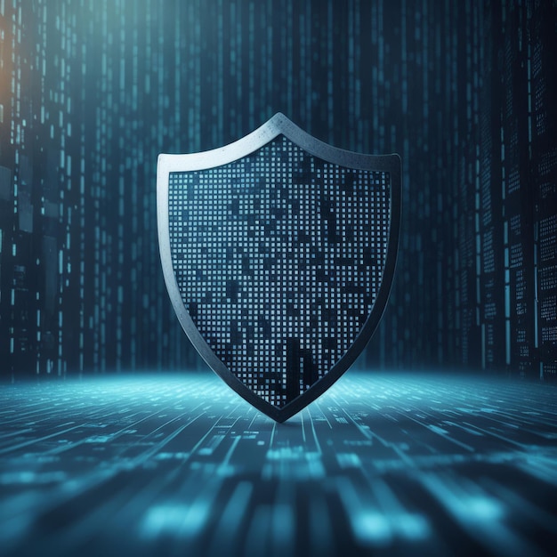 Цифровой щит с двоичным кодом и значками безопасности данных Цифровый щит с двойным кодом и датом