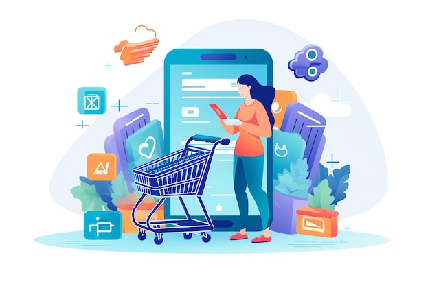 Цифровая эпоха покупок Современный покупатель просматривает продукты на планшете