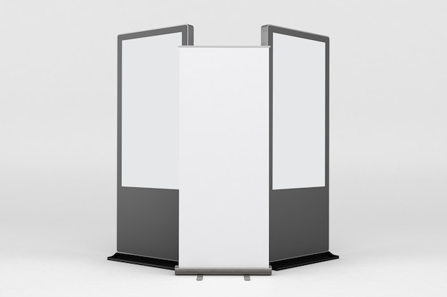 digital signage and rollup side view isolated in white background