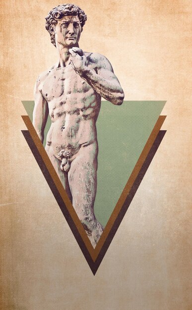 오래 된 종이에 미켈란젤로의 다비드의 디지털 스케치