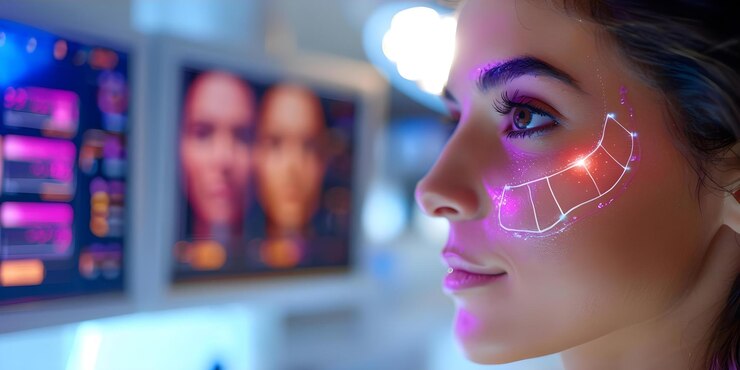 Photo digital skin analyzer detects skin concerns creates customized care plan based on needs concept digital skin analysis skin concerns customized care plan personalized skincare