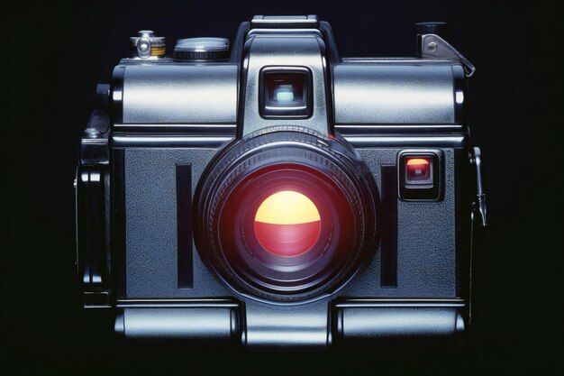 Digital SLR camera isolated on black background closeup