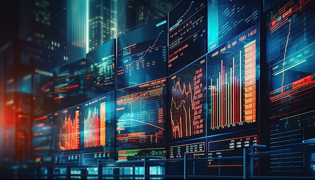 リアルタイムの更新とスクロール情報を備えたデジタル株式市場チャート