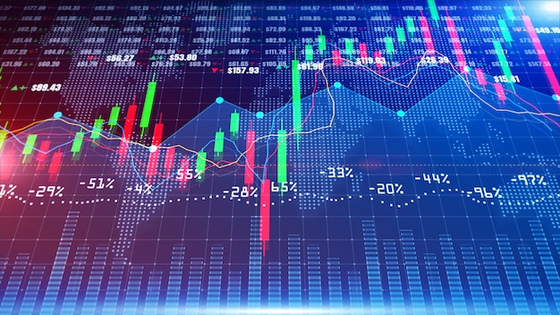 Photo digital stock market or forex trading graph and candlestick chart suitable for financial investment. financial investment trends for business background concept.