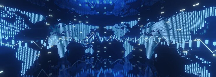 цифровой фондовый рынок инвестиции трейдинг карта мира финансовая диаграмма с фоном графика свечей