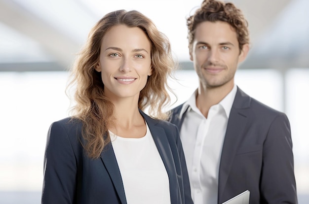 Photo digital tablet use confident businesswoman with colleague