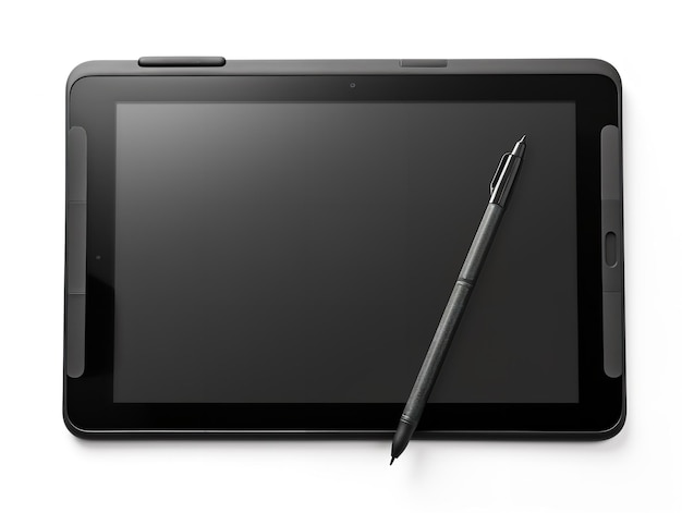 Foto tablet digitale con strumento creativo stylus isolato su sfondo bianco generato da ai