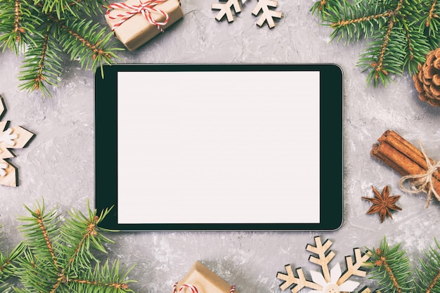 Digital tablet wtih Christmas decoration
