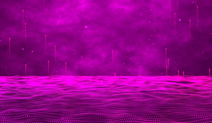 Digital technology abstract 3d pink light particles water waves on pink gradient background