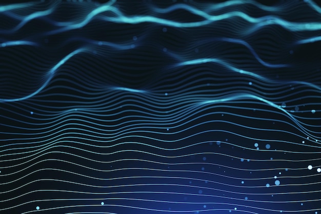 Digital technology concept with abstract dark wallpaper and flowing digital technology lines