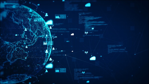 digital technology network data and communication concept abstract background. earth element furnished by nasa