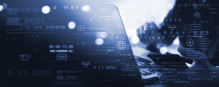 Photo digital technology software development ai artificial intelligence concept computer programmer or software engineer programming with computer code and cloud computing technology background