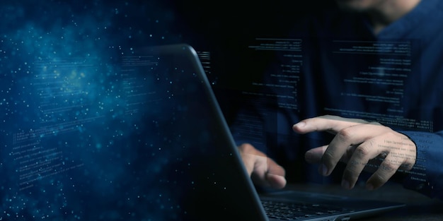 デジタル技術ソフトウェア開発コンセプトモノの IoT の仮想画面インターネット上の回路基板と javascript とラップトップに取り組んでコーディング プログラマー ソフトウェア エンジニア
