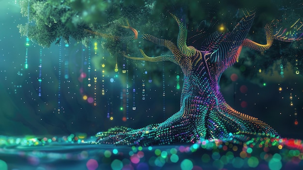Premium Photo | A tree made of colorful data leaves and binary code ...