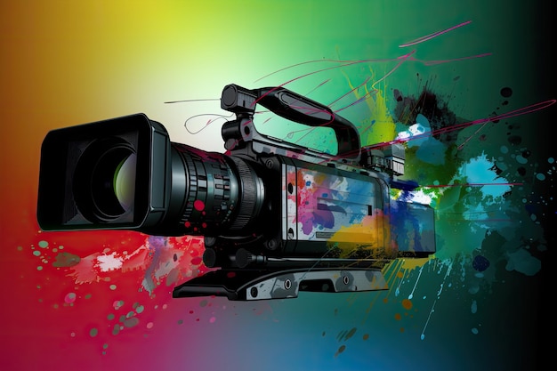 Digital video camera with a vibrant colorful backdrop Generative AI