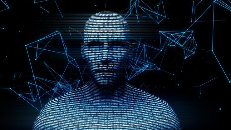 Photo a digital virtual man generated from binary code 3d illustration