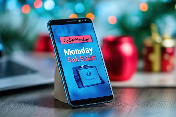 Photo digital wallet with deals a smartphone displaying a digital wallet loaded with cyber monday sale