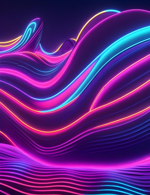 Digital wallpaper abstract background with purple blue pink glowing neon lines and curves
