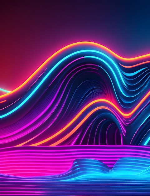 Digital wallpaper abstract background with purple blue pink glowing neon lines and curves