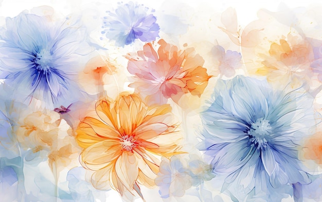 Photo digital watercolor blended floral print pattern