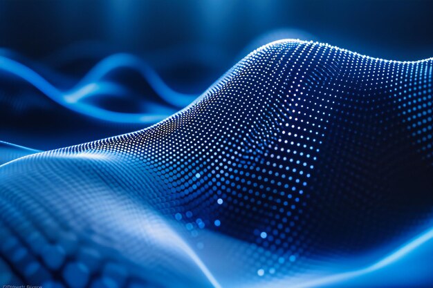 Фото digital wave and particle flow futuristic science and technology abstract blue network grid