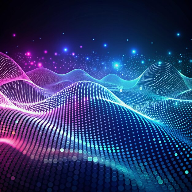 digital wave with many dots and particles abstract dynamic wave background