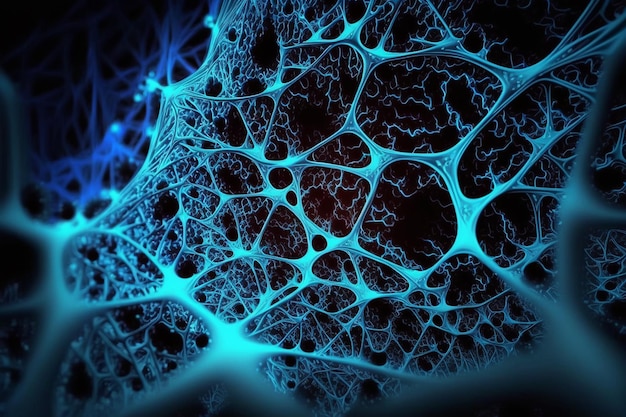 Digital web abstract neural network cell structure fractal geometry neon blue