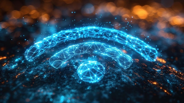 デジタル Wi-Fi シンボルが青く輝いています
