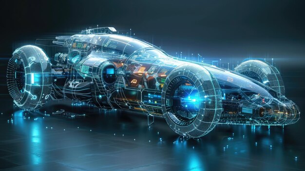 Digital wireframe model of a futuristic vehicle design