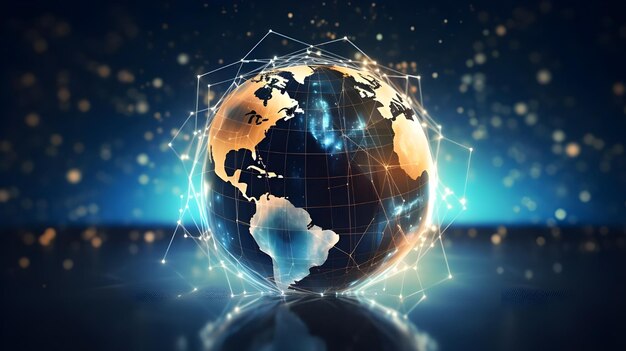 Digital world globe centered on America concept of global network and connectivity on Earth