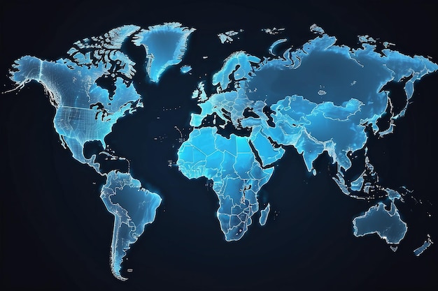 Digital world map hologram blue background