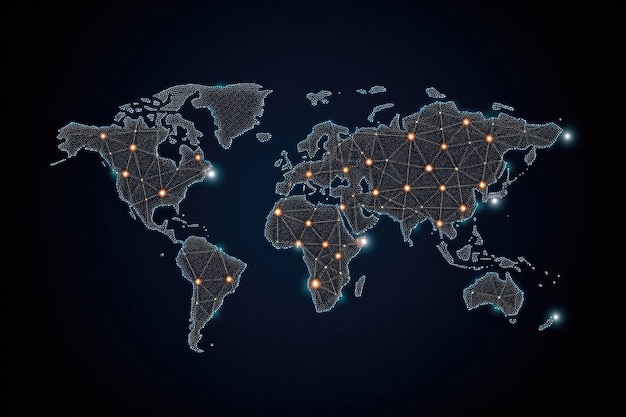 Digital world map with dot connections Global communication Generative AI