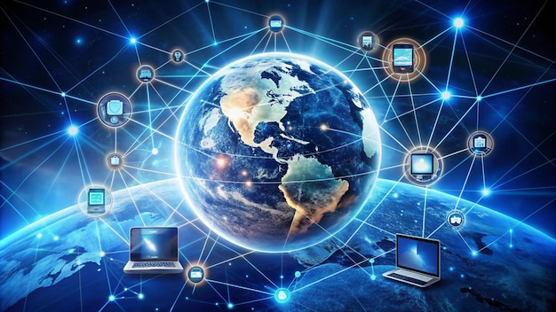 a digital world map with the earth in the background