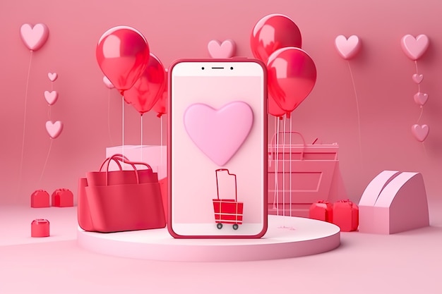 Digital world online Shopping via phone pink phone pink background AI GEnerated