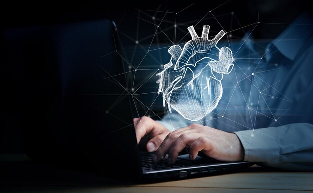 Digital xray of human heart holographic scan projection