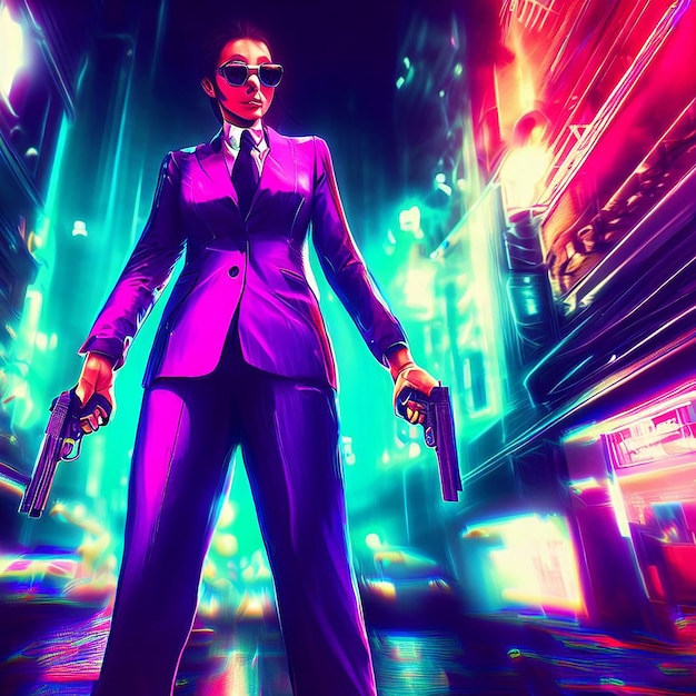 Digitalart cyberpunk gangster illustration ai colourful vector art wallpaper image background avatar