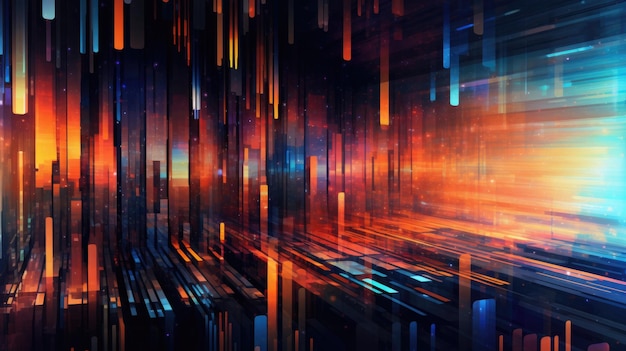 Digitale abstracte achtergrond met scifi neonlicht lijnpatroon Pittoresk