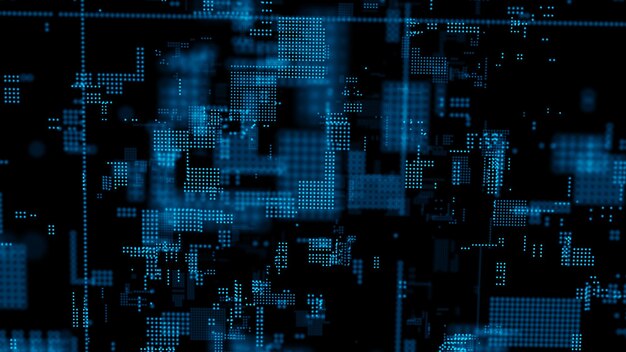 Digitale achtergrond met bewegende gloeiende deeltjes Futuristische hitech illustratie Concept van gegevensoverdracht in cyberspace Big data visualisatie 3D-rendering