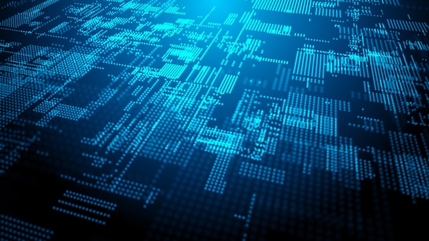 Digitale achtergrond met bewegende gloeiende deeltjes Futuristische hitech illustratie Concept van gegevensoverdracht in cyberspace Big data visualisatie 3D-rendering